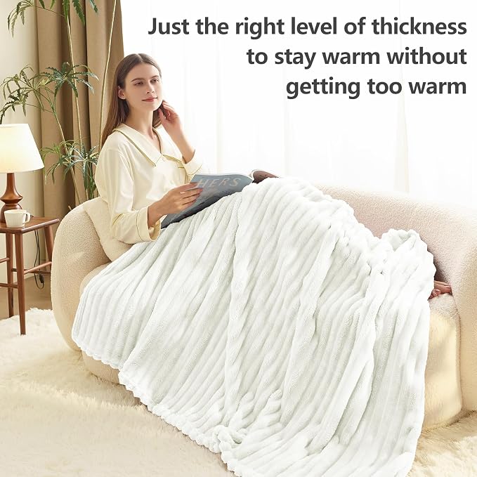 HIMEET Off White Ribbed Throw Blanket - Image 4