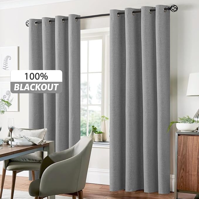 Yakamok Linen Dove Gray Curtains 100% Blackout 84 Inches Long, Room Darkening - Image 7