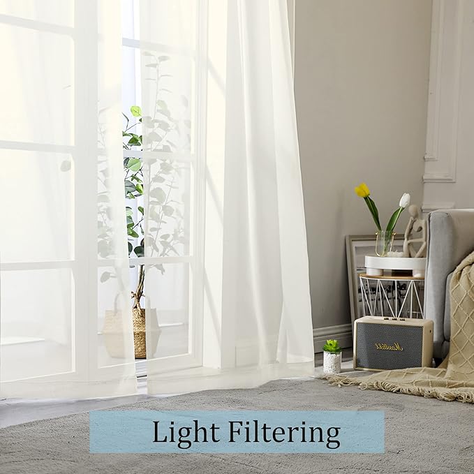 OWENIE Sheer Curtains 84 inch Length, Ivory Sheer Cutains 2 Panels Set - Image 3