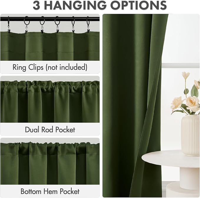 MIULEE Set of 4 Short Bedroom Blackout Curtains 54 Inch Long Oliver Green | - Image 3