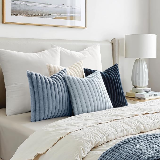MIULEE Faux Fur Plush Decorative Throw Pillow Covers 16x16, Soft Coastal Modern - Image 4