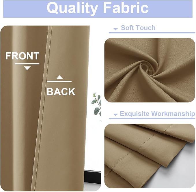 Simplebrand Ava Taupe Short 36 Inches Blackout Curtain 2 Panels Set, Half - Image 3