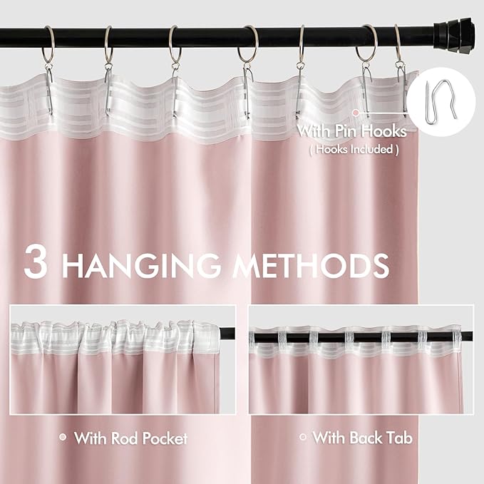 MIULEE Baby Pink Back Tab Blackout Curtains 96 Inch Long 2 Panels Set - Image 3