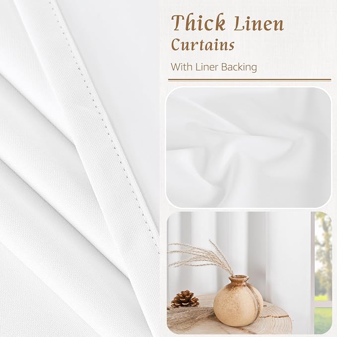 84 Inch White 100% Blackout Linen Curtains - Image 7