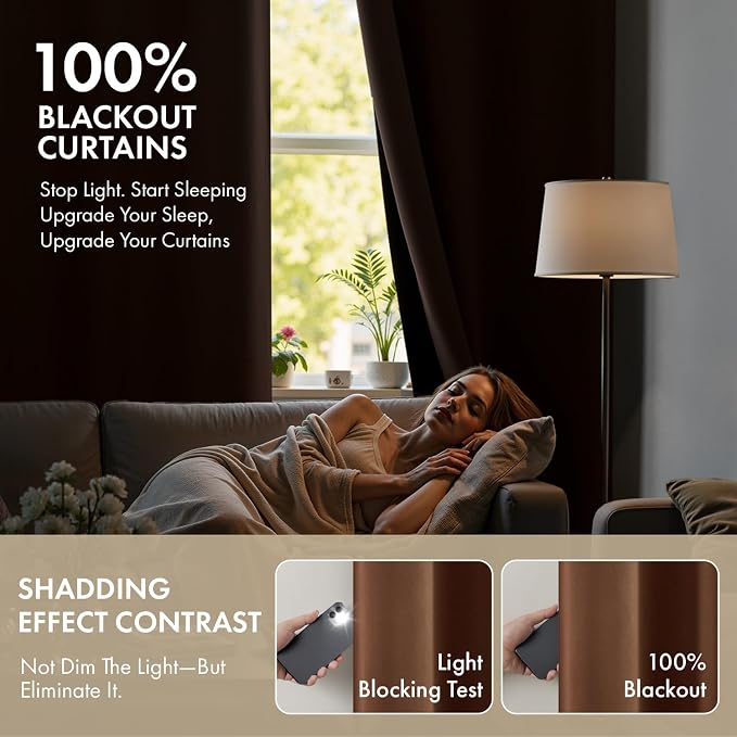 MIULEE 100% Blackout Curtains for Bedroom 40x54 Inch Length Mocha Brown | 2 - Image 2