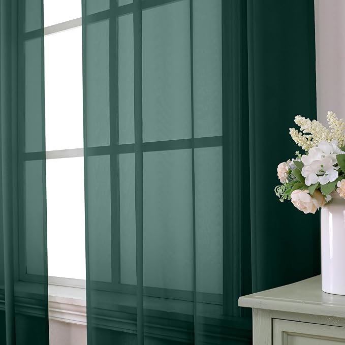 Aiyufeng Hunter Green Sheer Curtain Drapes 84 Inch Length 2 Panels - Image 2