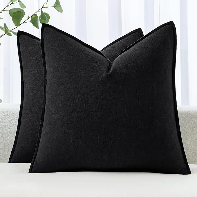 MIULEE Decorative Linen Euro Sham Pillow Covers 28x28 Inch Black | Boho by MIULEE