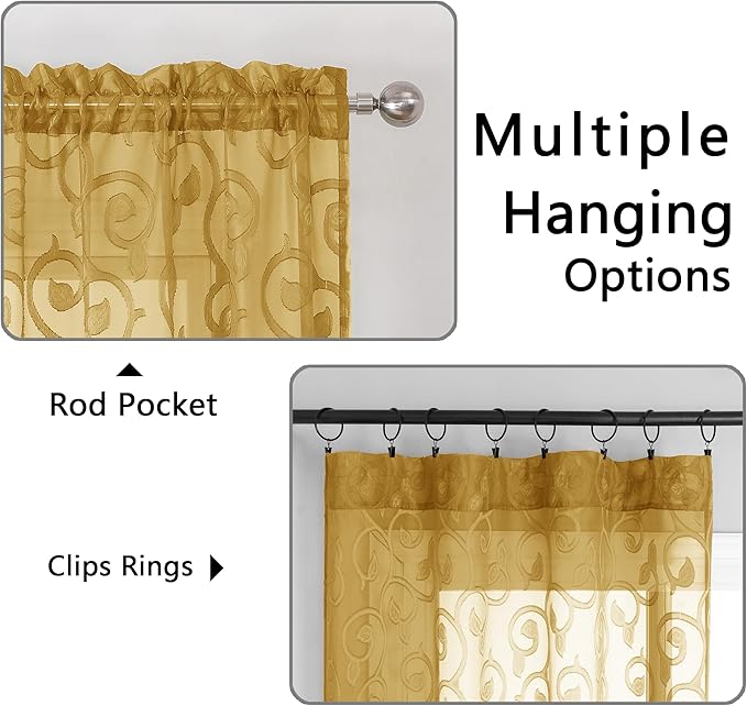 OWENIE Furman Semi Sheer Curtains 72 Inch Length 2 Panels Set, Jacquard Pattern - Image 4