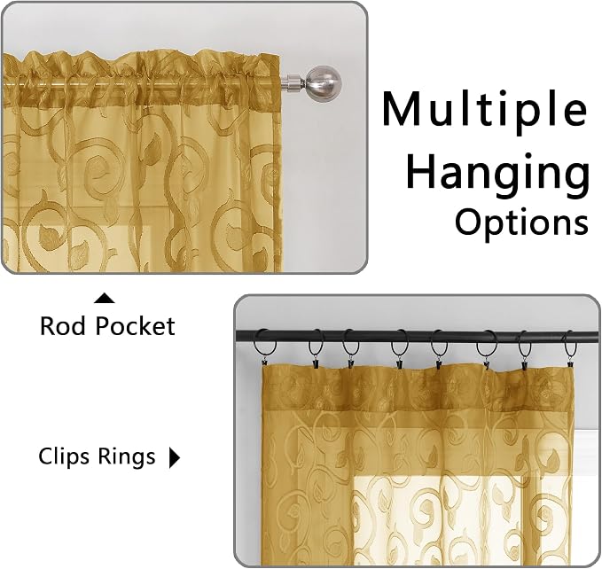 OWENIE Furman Gold Kitchen Curtains Tiers 36 inch Length, Light Filtering Soft - Image 3