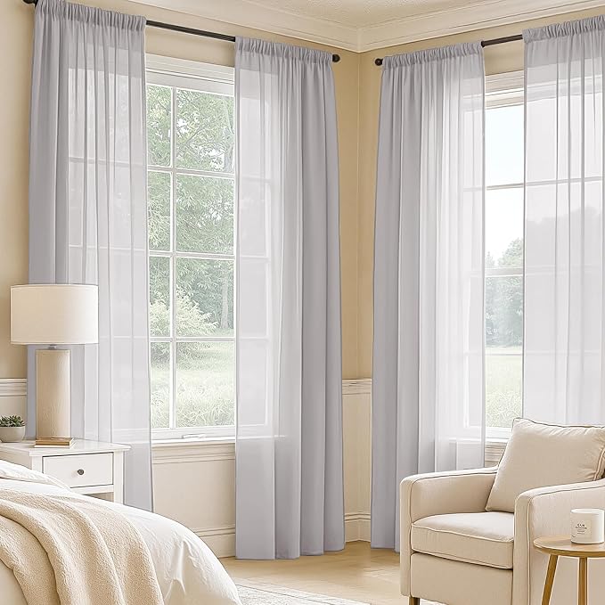 MIULEE Greyish Lilac Sheer Curtains 90 Inches Long, 4 Panels Set, Rod Pocket - Image 2