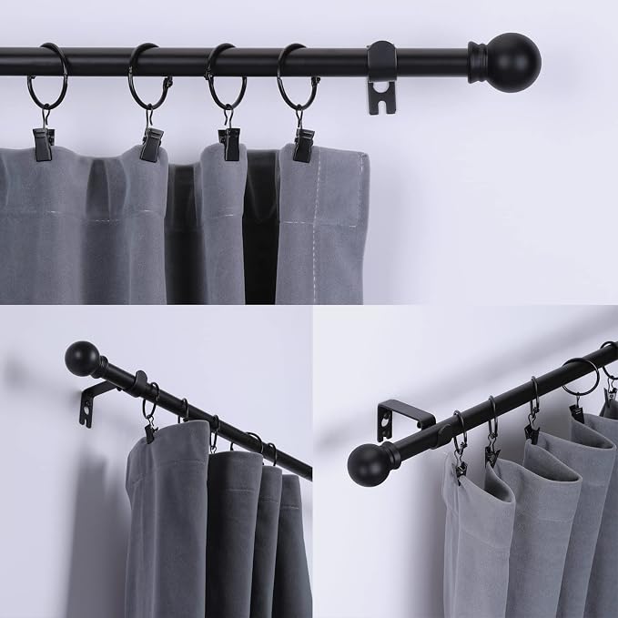 Thestoa Curtain Rods for Windows 48 to 84-92 inch, 5/8" Matte Black Curtain Rod - Image 2