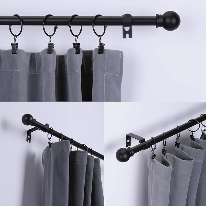 Thestoa Black Curtain Rods for Windows 66 to 120 inch, 5/8" Diameter Matte - Image 2