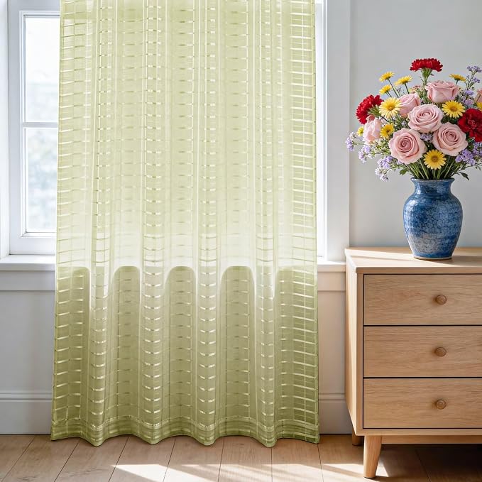 SpaceDresser Check Sheer Curtains 72 Inches 2 Panels Set, Rod Pocket Plaid - Image 3