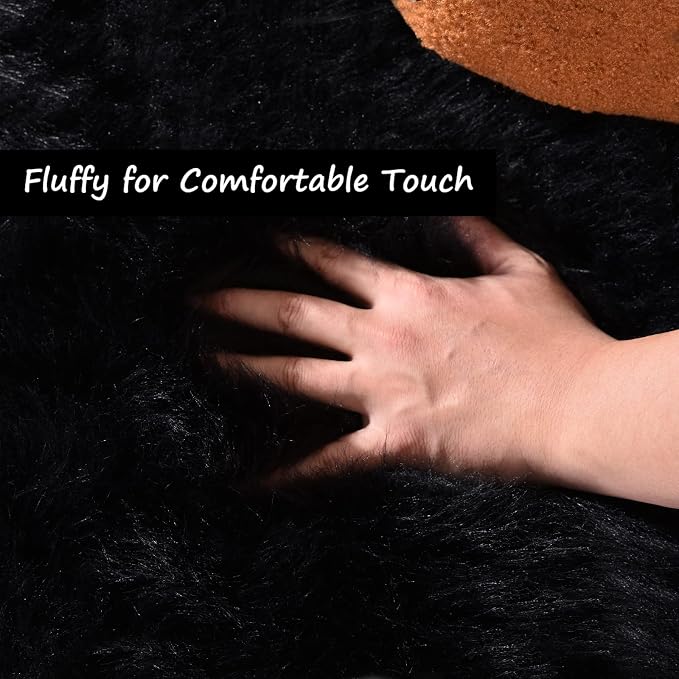 Goolela Black Area Rug 9x12 Fluffy Fuzzy Furry Rug - Image 4