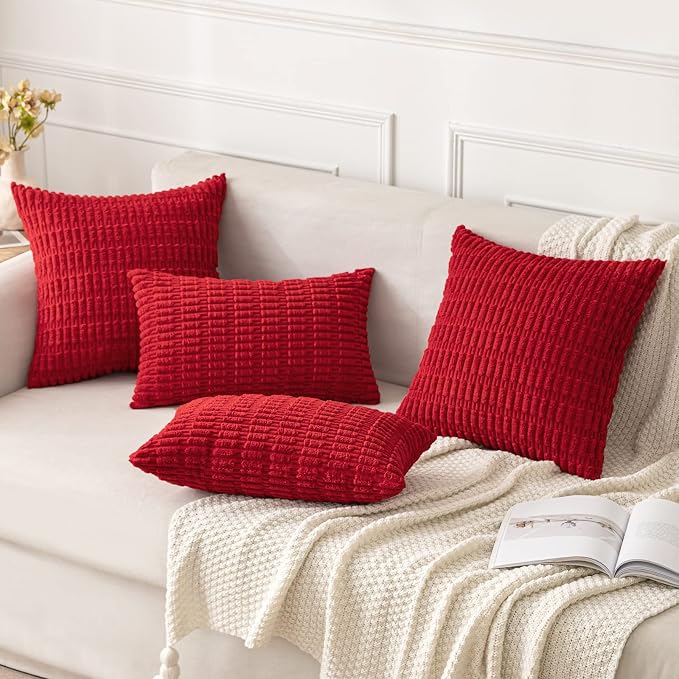 MIULEE Pack of 2 Red Corduroy Decorative Pillow Covers 18x18 Inch Soft Boho - Image 4