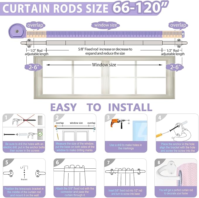 TVWOO Wrap Around Curtain Rods, 5/8 Inch Adjustable Blackout Curtain Rod - Image 3