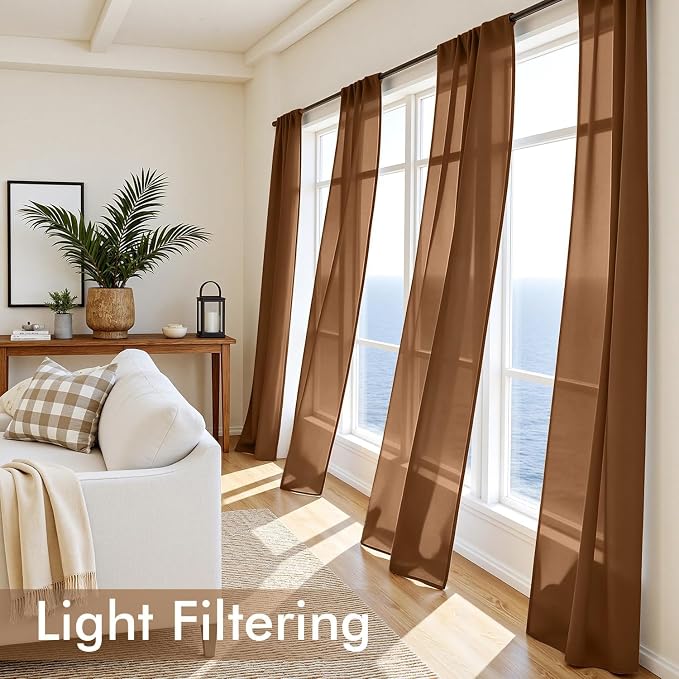 MIULEE Dark Brown Sheer Curtains 108 Inches Long 4 Panels 42 x 108 Inches | - Image 4