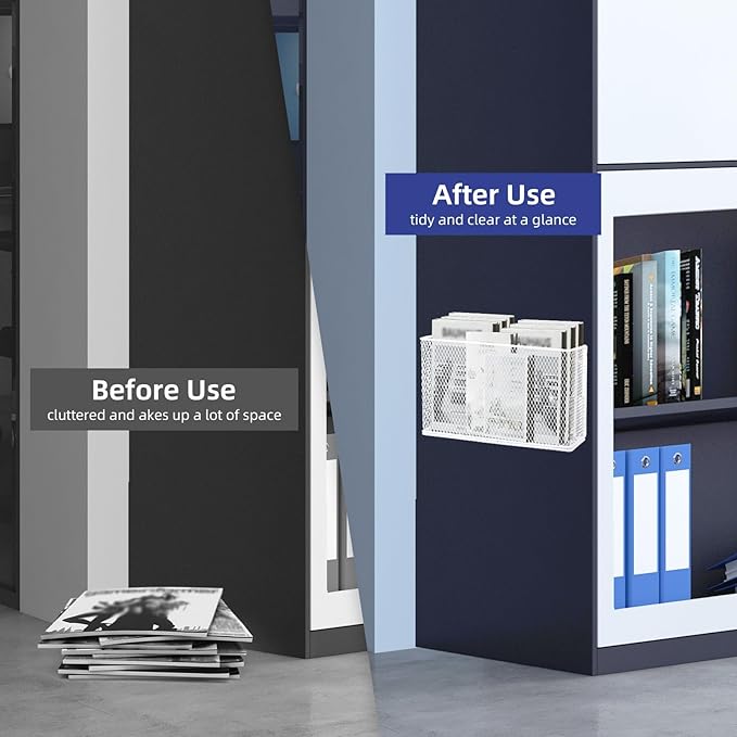 Magnetic Basket Organizer Holder for Fridge Magnetic Storage Bin Box Containers, White Magnetic Locker Organizer Holder for Kitchen Storage, Magazine, Whiteboard,10" × 3.34" ×5.9"