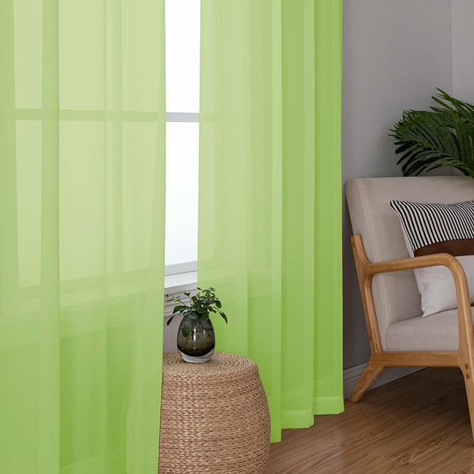 Short Lime Sheer Curtains 30 Inch Length 2 Panels Set, Kitchen Curtains Tiers - Image 3