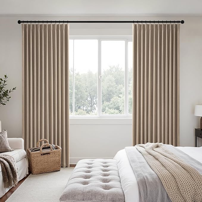 MIULEE Copper Brown Pinch Pleated 100% Blackout Linen Curtains 40x84 Inches | - Image 2
