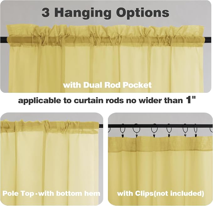 Chyhomenyc Mustard Yellow Sheer Curtains 96 inches Long 2 Panels, Light - Image 2