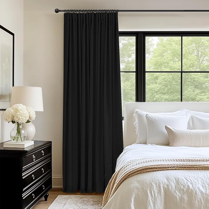 INOVADAY Linen Textured 100% Blackout Sliding Door Curtains 102x108 Black | 1 - Image 3