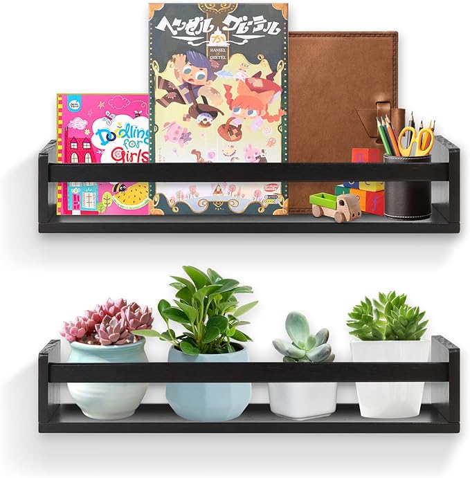 Gneric Floating Shelves for Wall, Black Nursery Book Shelves, 23.6 inch Kids Bookshelf, Wall Shelves for Living Room Bedroom Decor,Kitchen Spice Rack,Bathroom Storage Rack