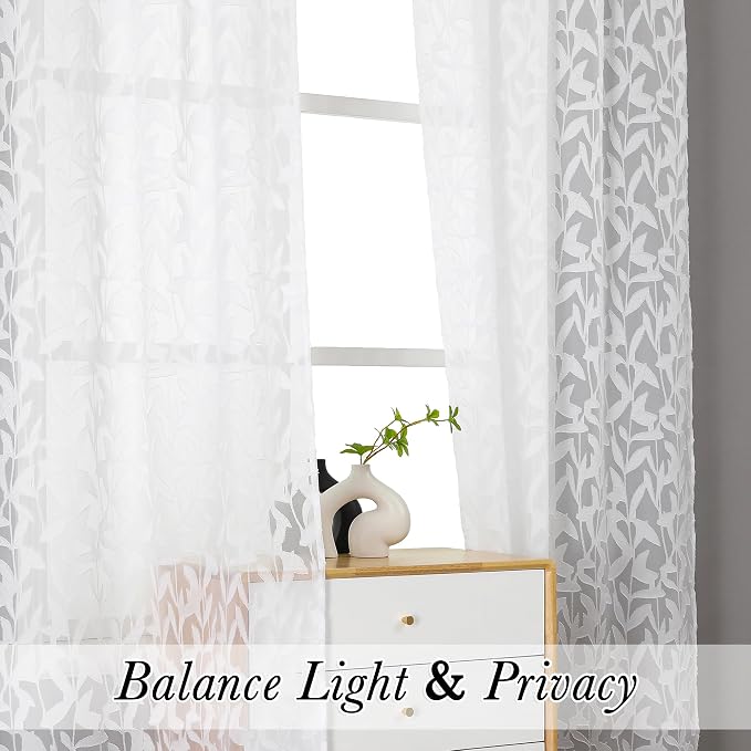 Lecloud Leia Bedroom White Sheer Curtains 96 Inches Long 2 Panels, Burnout - Image 4