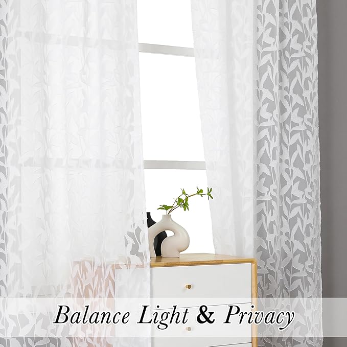 Lecloud Leia Living Room Sheer White Curtains 72 Inches Long, Light Filtering - Image 7