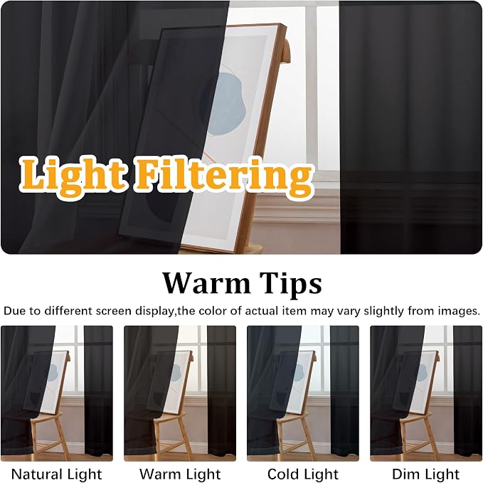 Gwine Black Sheer Curtains 108 Inches Long - Image 5