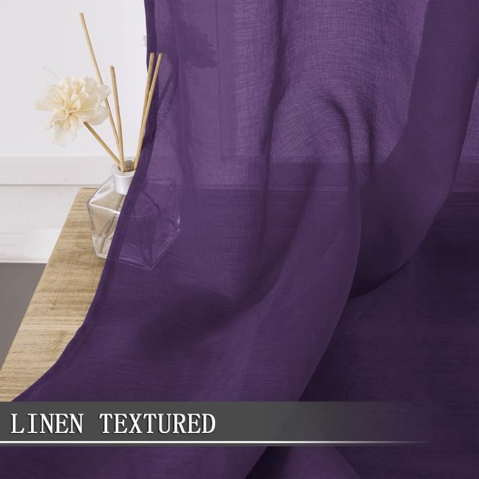 Tollpiz Short Sheer Curtains Linen Textured Bedroom Curtain Sheers Light - Image 2