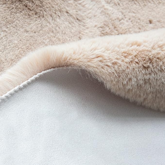 ORINOVA Light Brown Beige Fluffy Faux Rabbit Shag Fur Rugs - Image 3