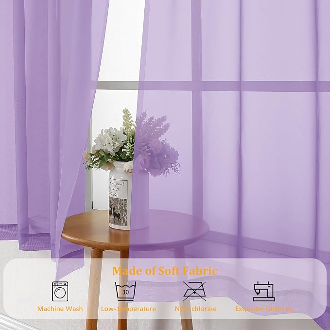 Gwine Lilac Sheer Curtains 63 Inch Length - Image 7