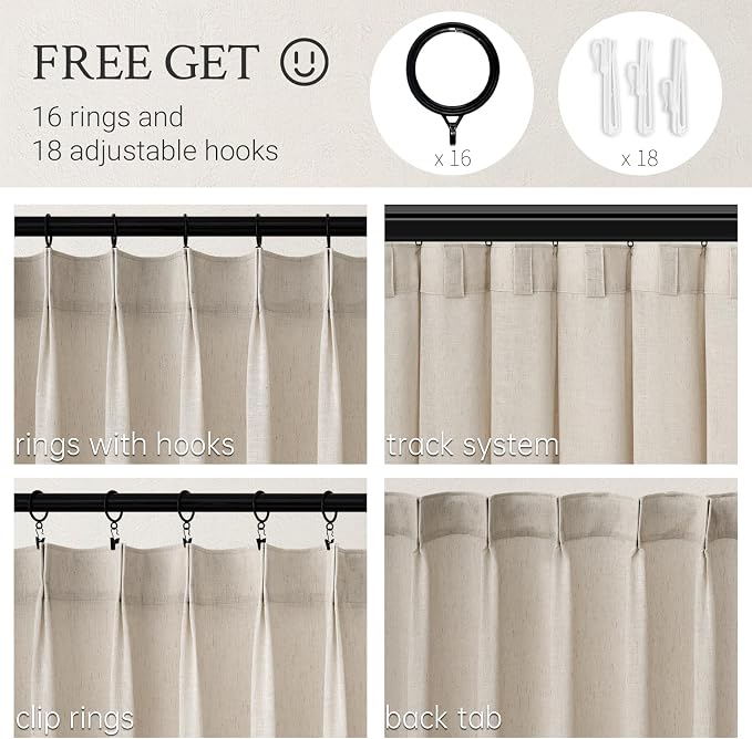 Topfinel Oatmeal Beige Pinch Pleated Curtains 84 Inches Long - Image 2
