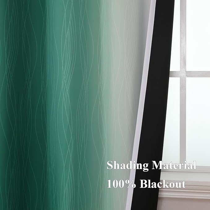 Green and Greyish White Blackout Curtains 42Wx54L 2 Panels | Ombre Curtains - Image 5