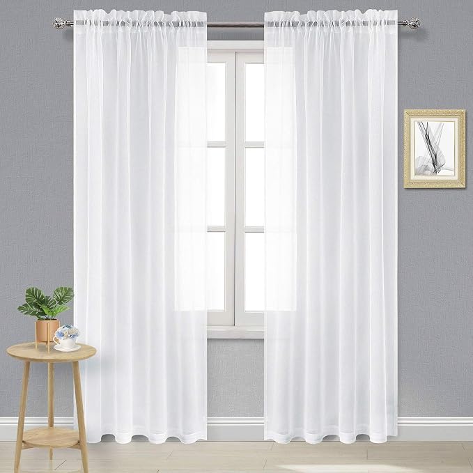 DWCN White Sheer Curtains Semi Transparent Voile Rod Pocket Curtains by DWCN