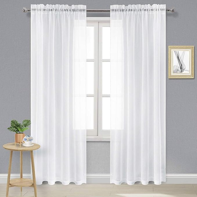 DWCN White Sheer Curtains 120 inches Length, Extra Long Voile Drapes, Rod by DWCN
