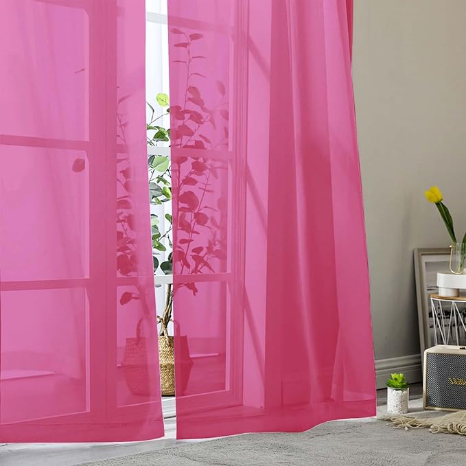 Hot Pink Sheer Curtains for Bedroom Living Room 96 Inches Long 2 Panels - Image 8