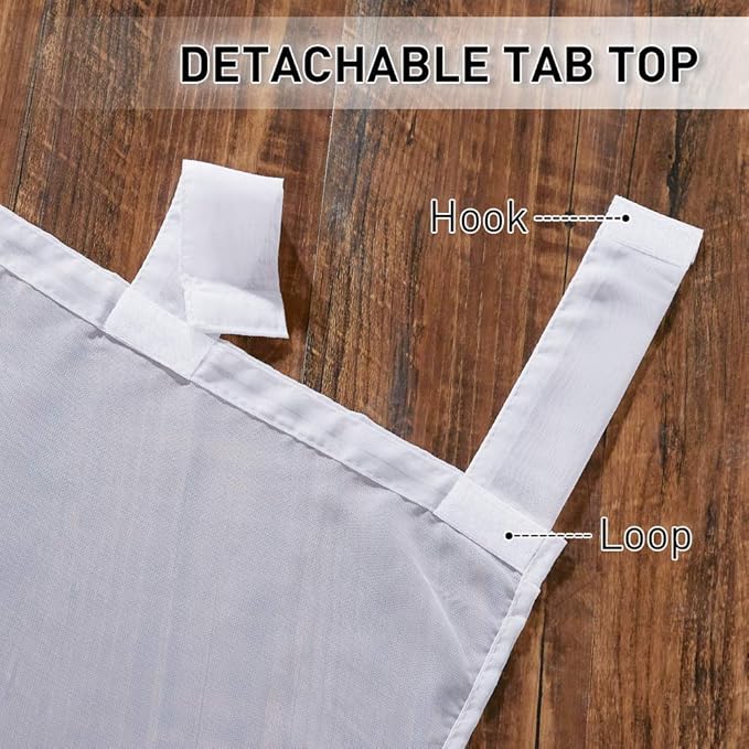 RYB HOME Outdoor Curtains White Sheer Drapes, Detachable Tab Top Easy Hanging - Image 5