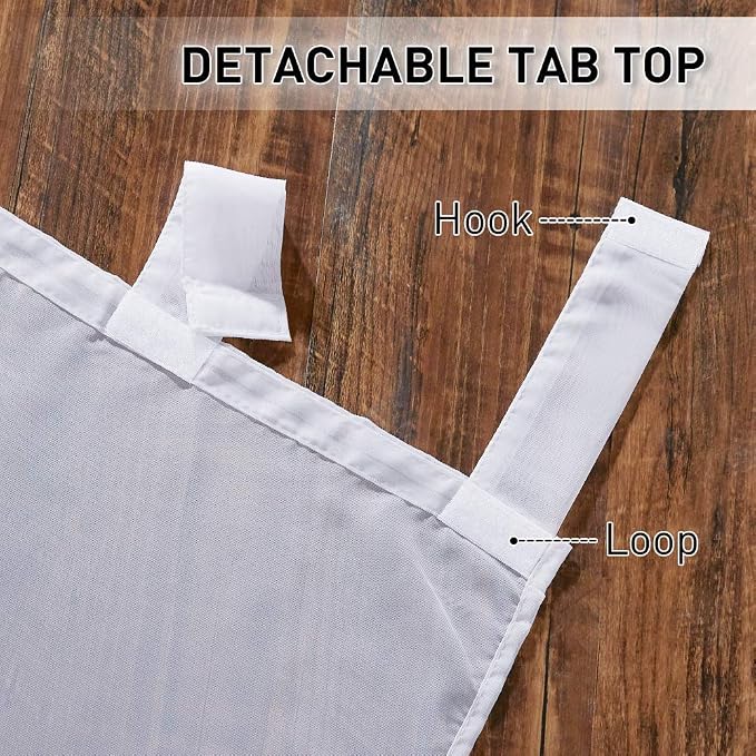 RYB HOME White Sheer Outdoor Curtains 96 inches Long, Detachable Sticky Top - Image 5