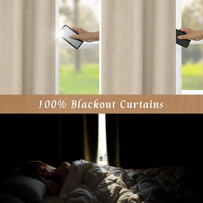 54 Inch Length Natural 100% Blackout Linen Curtains, 42 x 54 Inch | Room - Image 3