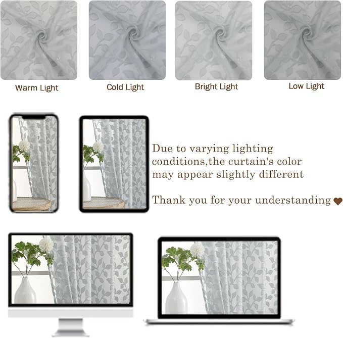 Chyhomenyc Light Grey Sheer Curtains 84 Inch Length 2 Panels Set, Light - Image 3