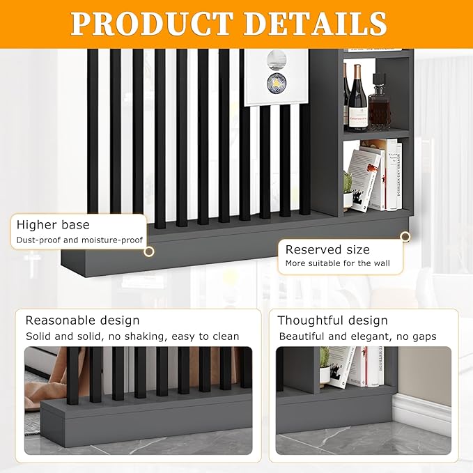 Wall Room Divider,Freestanding Room Divider with Shelves,Wood Room Divider Screen with Storage Cabinet, Wall Divider for Room Separation, for Home Office Decorative C 47.2×9.4×78.7in
