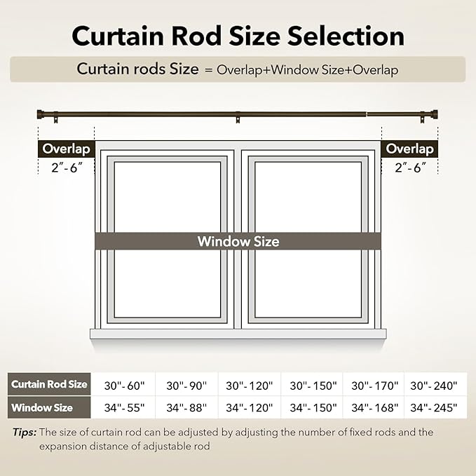 IFELS Heavy Duty Curtain Rods for Windows 66 to 120 Inch, 1 Inch Bronze Window - Image 6