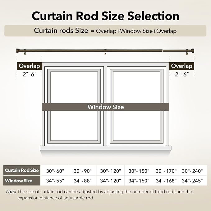 IFELS Heavy Duty Curtain Rods for Windows 28 to 48 Inch, 1 Inch Bronze Window - Image 5