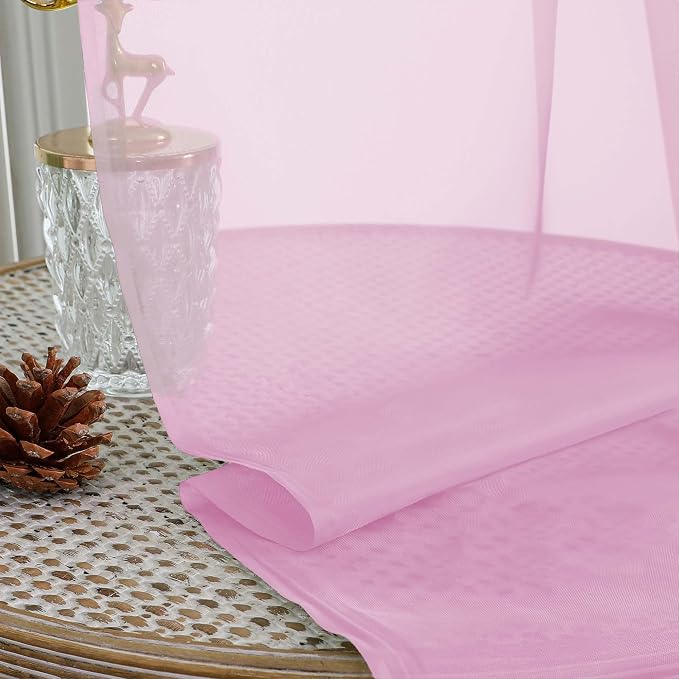 Pink Sheer Curtains 72 Inches Long 2 Panels Set, Transparent Voile Sheer Curtain - Image 5