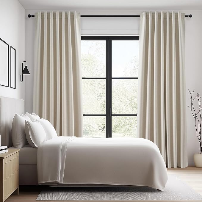 Topfinel 100 Inch Custom Linen Blackout Curtains, Modern Beige Textured Linen - Image 7