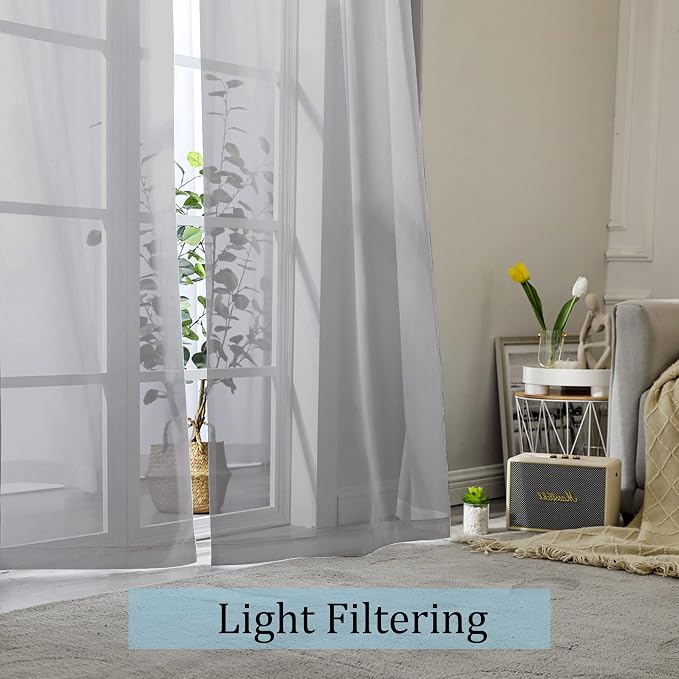 Grey Sheer Curtains, Sheer Curtains 84 inches Long 2 Panels Set, Rod Pocket - Image 2