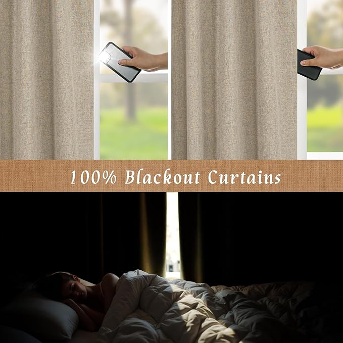 63 Inch 100% Blackout Linen Curtains - Image 4