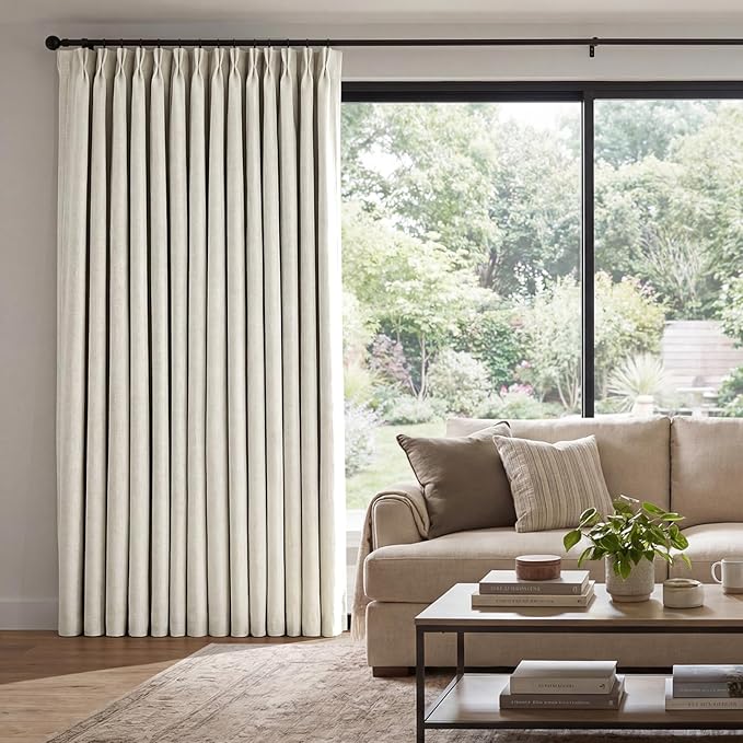 Pinch Pleated Linen Curtains 100% Blackout 95 Inches Long by AUSSPVOCT